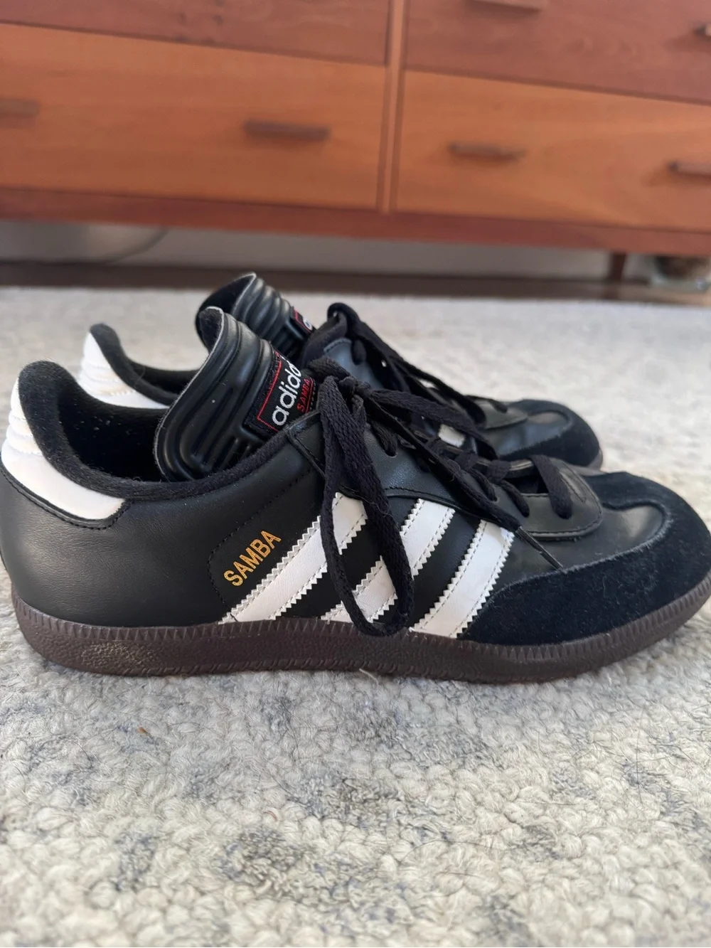 adidas Samba Sneakers in Black, White and Gold Accent